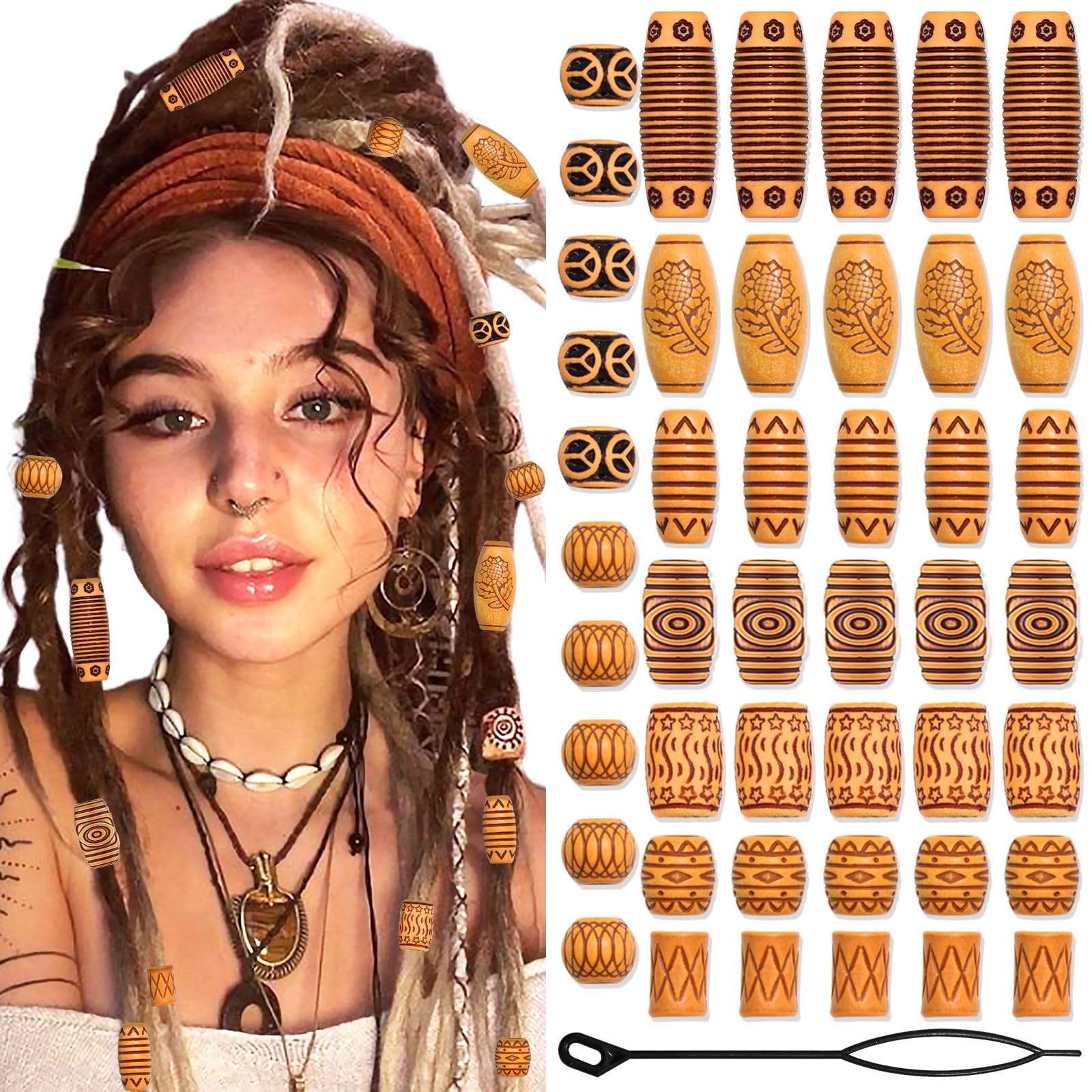Amazon.com : NAISKA 45 Pcs Wooden Hair Jewelry for Braids Locs